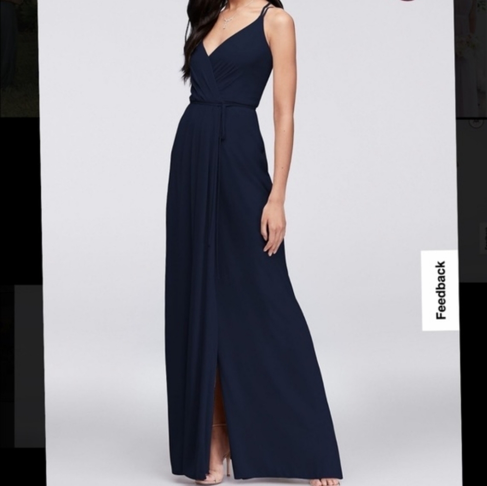 NWT David's Bridal Navy Georgette Wrap Maxi Dress